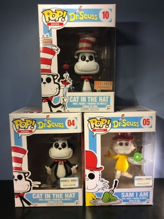 Funko Pop Dr Seuss - Cat In The Hat 4 & 10 And Sam I Am 5 - Near