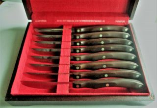 Vintage Cutco Set Of 8 Steak Knives 59.  W/ Wood Handles And Wood Box.  4696