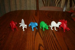 Set Of Six Vintage Tootsie Toy Large - Size Hollow Dinosaurs Playset 4 - Marx Mpc