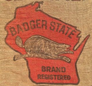Vintage Wisconsin Badger Brand Burlap Sack 50 Lbs.  Certified Seed Potato Madison