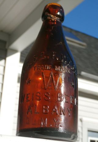Antique A.  C.  & G.  F.  Weber - Weiss Beer Squat Blob Top Beer Bottle - Albany,  N.  Y.