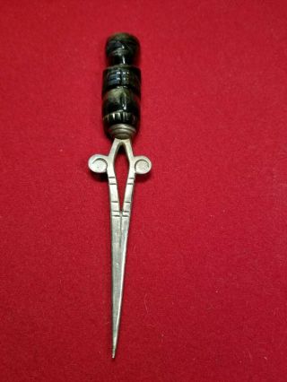 Vtg Taxco Mexico Sterling Silver Letter Opener Green Onyx Carved Handle Signed