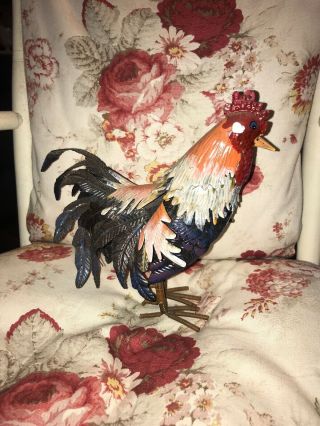 Colorful Rooster Statue 8.  5 " High Metal Tin Indoor Home Outdoor Garden Decor
