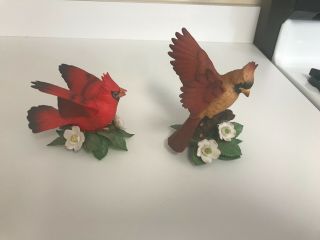 Set Lenox Porcelain Male & Female Cardinals Bird Figurines