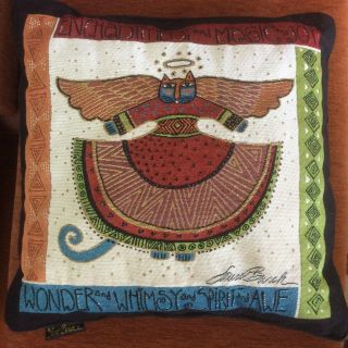 Laurel Burch Cat Embroidered Tapestry Pillow Angel Wings Square Throw