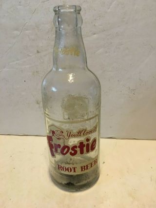 Vintage Frostie Root Beer Bottle,  Red Graphics,  12oz Beckley Wv