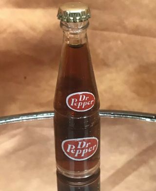 Vtg Collectible Miniature Glass Dr.  Pepper 3 Inch Bottle With Metal Cap