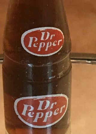 Vtg collectible miniature glass Dr.  Pepper 3 inch bottle with metal Cap 2