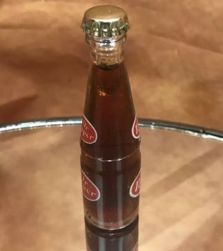 Vtg collectible miniature glass Dr.  Pepper 3 inch bottle with metal Cap 3