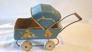 1930s Wyandotte Blue Tin Litho Baby Carriage Or Buggy -
