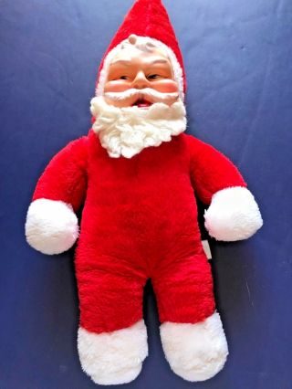 Vintage Plush Santa Claus Doll With Rubber Face 18 " Tall