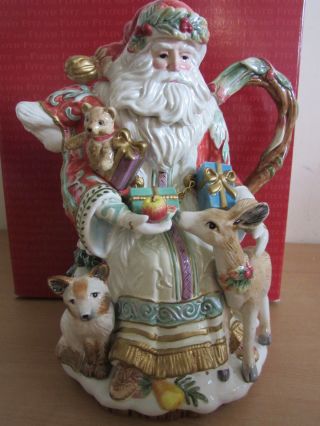 Fitz And Floyd Enchanted Santa Holiday Teapot 19/1456 W/ Box 12 " X 9.  5 "