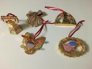5 Danbury Gold Plated Patriotic Holiday Christmas Ornaments Usa