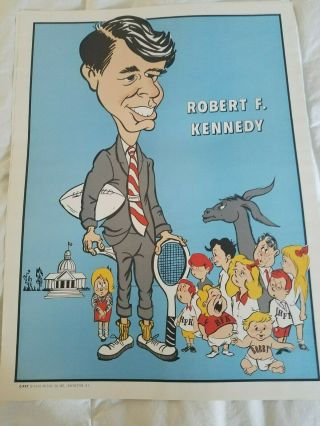 1968 Robert F.  Kennedy - Bobby Rfk Caricature Campaign Poster Rochester Ny