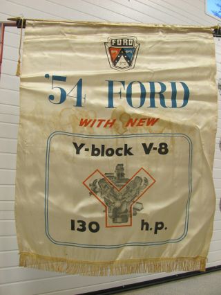 Vintage 1954 Ford Car Dealership Showroom Banner Sign 130 Hp Y - Block V8
