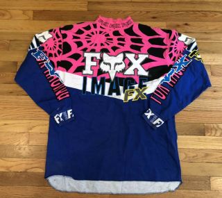 Vintage Fox Image Fx Motocross / Dirt Bike Racing Pink/ Blue Jersey Shirt Men Xl