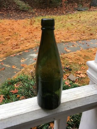 Crude Applied Lip 8 3/4 " Tall Dark Green Glass 3 Piece Mold Bottle