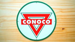 Vintage Conoco Porcelain Enamel 12  Sign Gas Station Oil Pump Plate Petrol Car