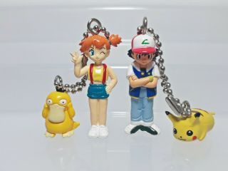 Ash Ketchum Pikachu Misty Psyduck Pokemon Bandai Gashapon Keychain Figure Set
