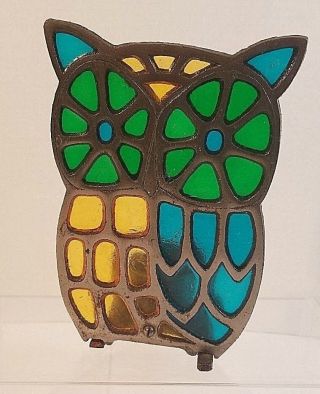 Vintage Holt Howard Cast Iron & Colored Stained Glass Candle Holder - Japan