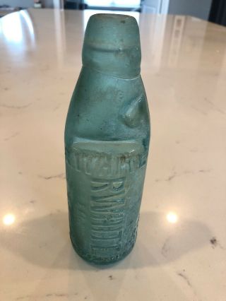 Antique Codd Marble Aqua Glass Embossed R.  White Bottle - Wakefield
