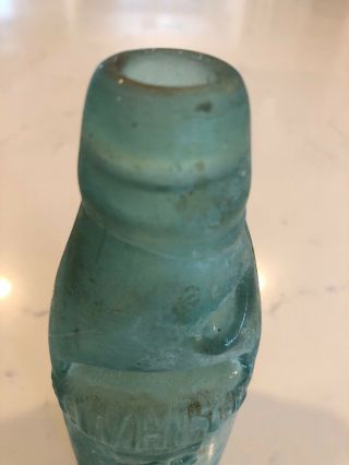 Antique Codd Marble Aqua Glass Embossed R.  White Bottle - Wakefield 2
