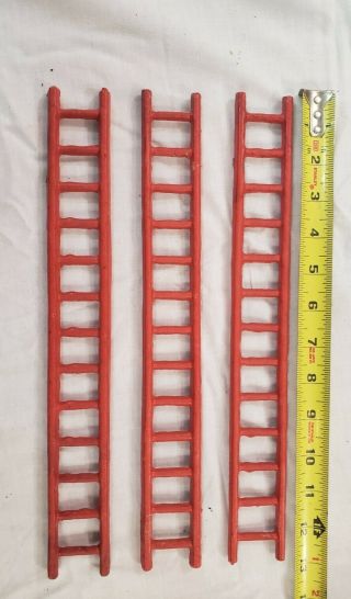 3 Vintage Cast Iron Fire Truck Horse Drawn Wagon Ladders - 12” Inches