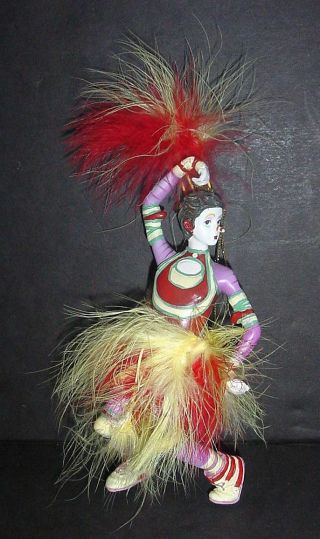 Cirque Du Soleil 6 " Le Nouba Wood Doll/hanging Ornament W Feathers Metal Tag Vgc