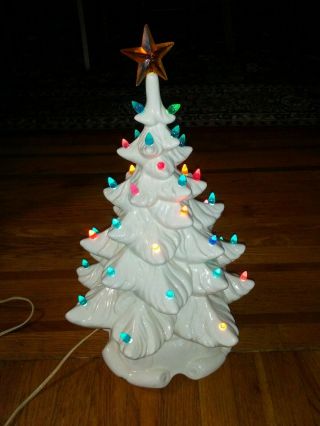 Vintage White Ceramic Christmas Tree 20” Multi Color Light Bulbs.