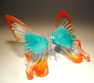 Blown Glass Art Figurine Red And Blue Hanging Butterfly Ornament