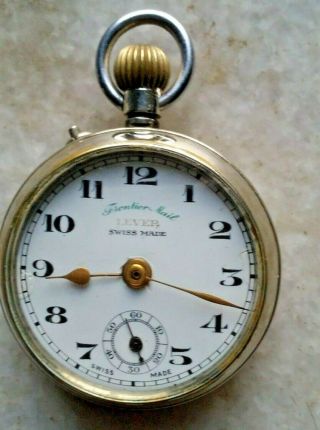 Frontier Mail Lever Winding Pocket Watch Porcelain Dial Vintage