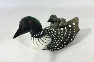 J B Garton Carved Miniature Loon With Chick Resin Heritage Decoys Canada