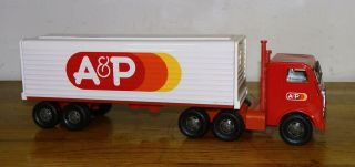 Vintage " A&p " The Great Atlantic & Pacific Tea Co.  Pressed Tracter & Trailer