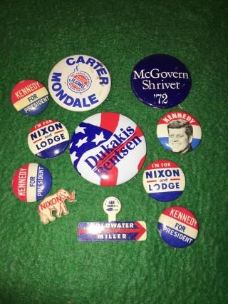 Vintage Presidential Campaign Buttons Kennedy,  Nixon,  Dukakis,  Goldwater Etc