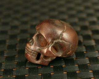Chinese Old Yak Horn Hand Carved Skull Cool Statue Figure Netsuke