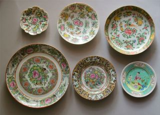 Antique Chinese Famille Rose & Verte Canton Plates
