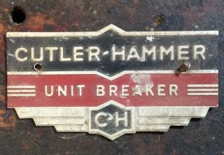Vtg 30s Cutler Hammer Unit Breaker Industrial Metal Tag Data Plate Steampunk
