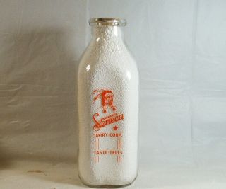 Vintage Syracuse Seneca Advertising Glass Quart Milk Bottle Indian Graphics