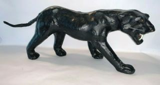 Vintage Black Panther Leather Figurine 20  Unusual Remarkable Piece