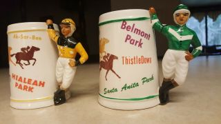 Two Ceramic Vintage Horse Race Track Mugs With Jockey Handles