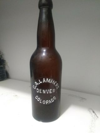 1890s C.  A.  Lammers Blob Beer Bottle Denver Co Amber Baltimore Loop Colorado