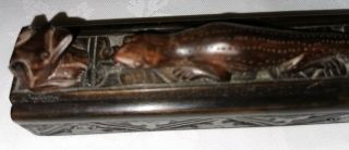 Vintage Hand Carved Chinese Chopstick Box With Carved Chopsticks Lizard & Frog