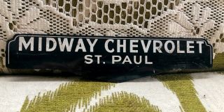 Midway St.  Paul Chevrolet Mn Vintage Car Dealer Metal License Plate Topper