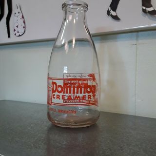 Vintage Glass Quart Milk Bottle Old Dominion Creamery Dairy Pnw Colville,  Wa