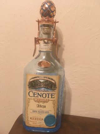 Cenote Crystal Blue AÑejo Tequila Empty Bottle With Cork