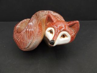 Hand Crafted Clay Fox Figurine Glazed Face Stylized