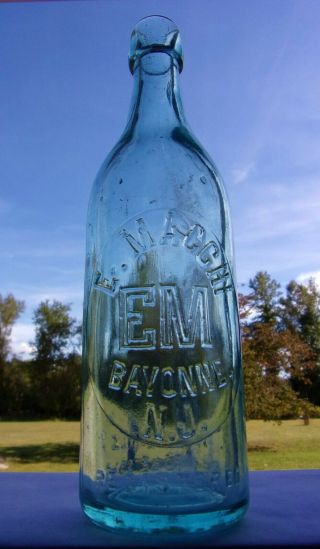 Scarce E.  Macchi Bayonne Nj - Aqua Blob Top Soda Or Beer Bottle