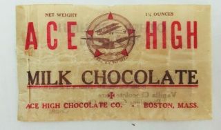 Vintage Ace High Milk Chocolate Candy Bar Wrapper Circa 1930 Boston,  Mass