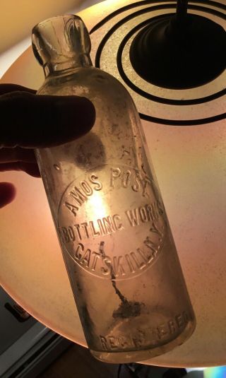 Old Catskill Ny Amos Post Blob Top Embossed Beer Soda Bottle 1800s Advertising