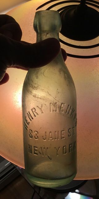 Ny Blob Top Beer Soda Bottle Henry Menken 83 Jane St 1800s Advertising